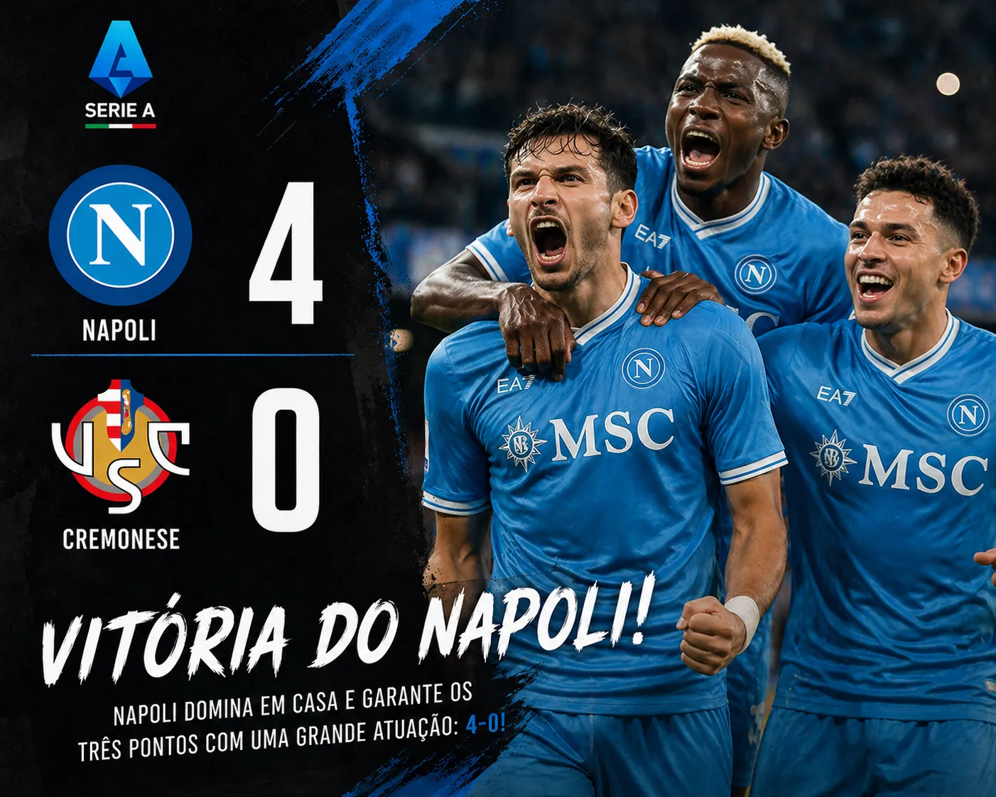 Napoli inflinge goleada histórica ao Cremonese numa noite de festa no Maradona