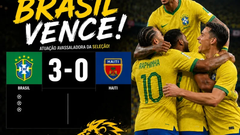 Brasil bate o Haiti por 3–0 e assume a liderança do Grupo C