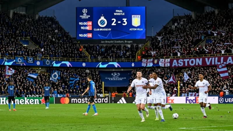 Aston Villa sofre até ao fim mas estreia-se a vencer na Champions em Bruges