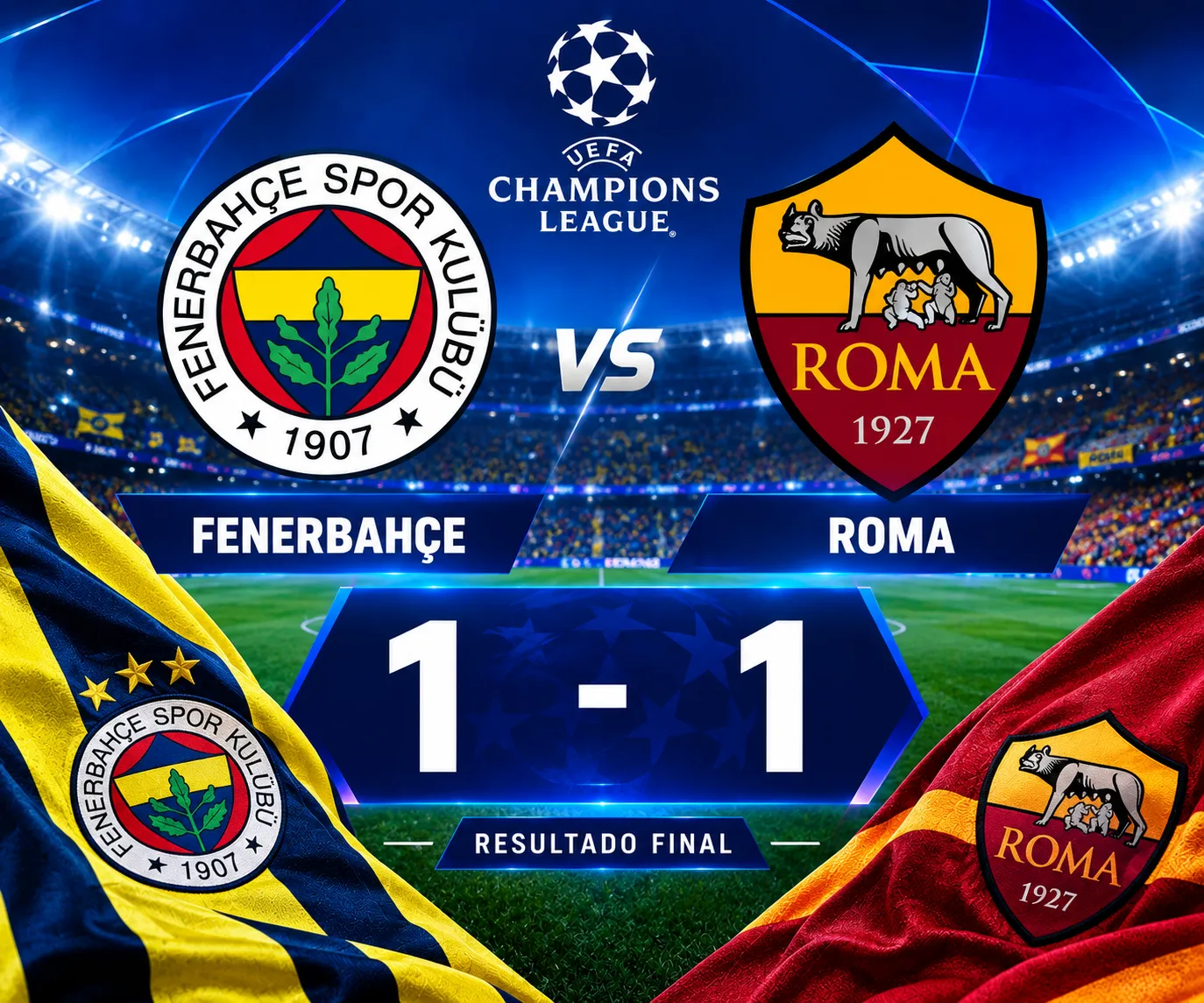 Fenerbahçe e Roma empatam 1-1 num regresso emotivo à Liga dos Campeões